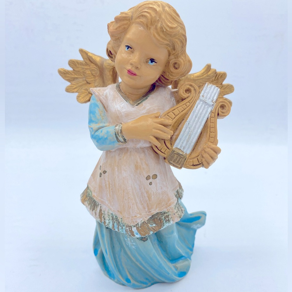 Vintage Made In Italy Angel Girl Figurine With Harp Simonelli Depose Italy Style